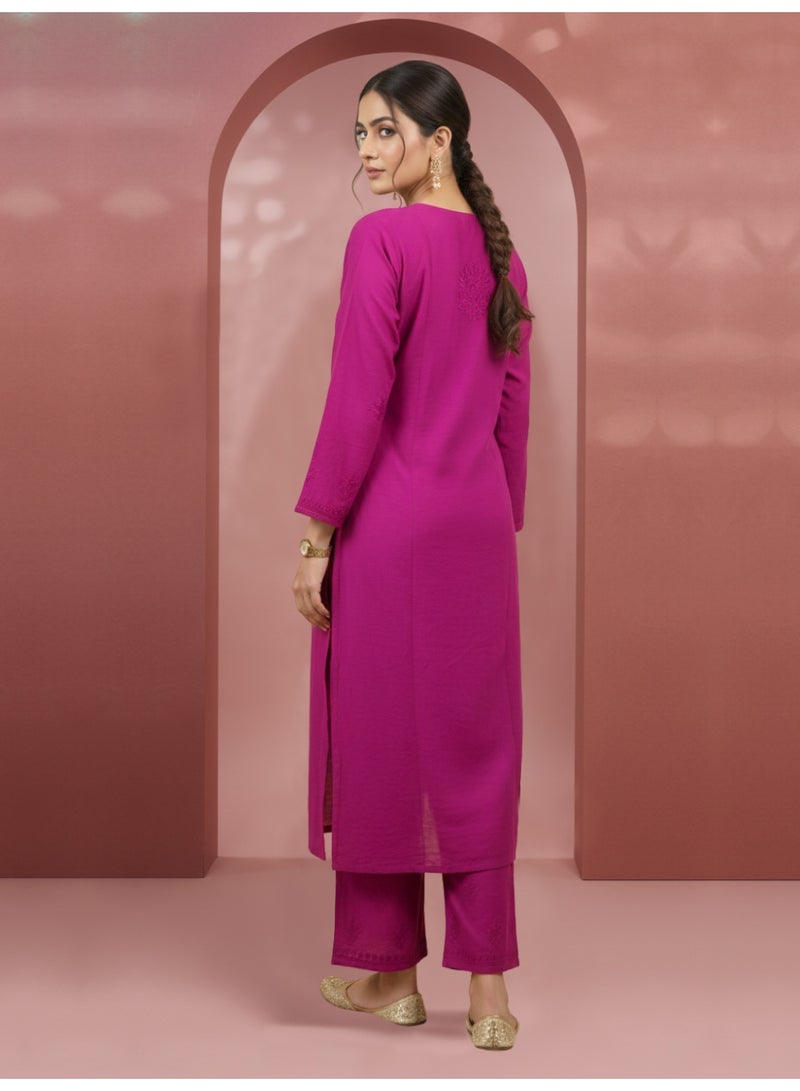 Alaya Women Hand Embroidered Chikankari Chanderi Kurta Set-AL4106KS - Image 2